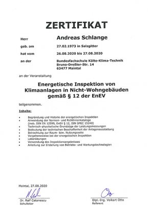 Zertifikat Andreas Schlange