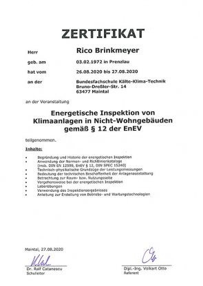 Zertifikat Rico Brinkmeyer
